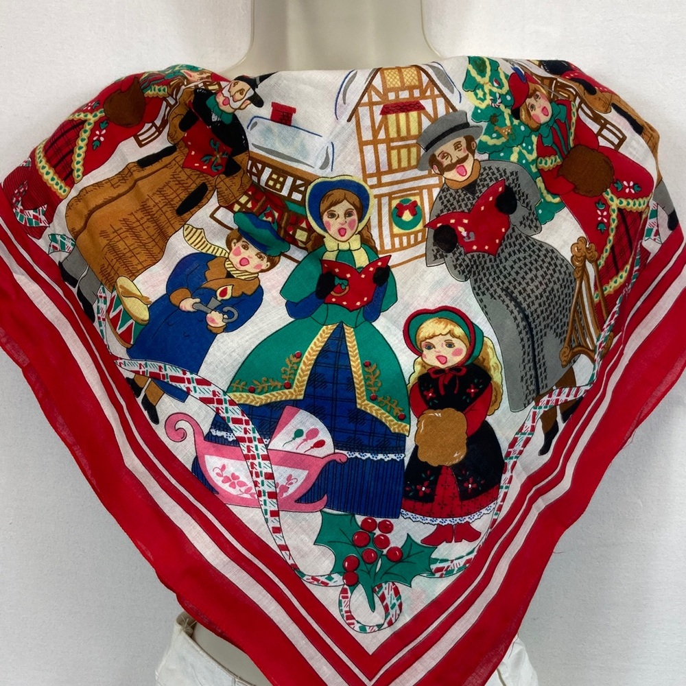 🧣 Vintage Holiday Carolers Scarf Made in Italy 🇮🇹 30x30 See descript